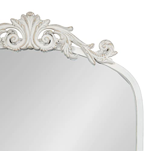 Image of Kate and Laurel Arendahl Traditional Arch Wall Mirror; 19 x 31; Antique White; Vintage Glam Baroque-Inspired Arched Bathroom Vanity Mirror with Ornate Crown