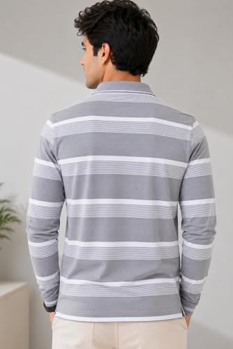 Image of SANE ORIGINALS Full Sleeves Polo T-Shirt for Men with Pocket || Stripe Collar and Pocket T-Shirt for Men Long Sleeves