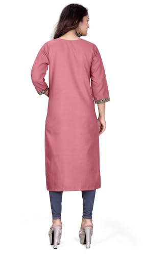 Image of Women A-line Cotton Blend Round Neck 3 /4 Sleeve Embroidered Kurti Only