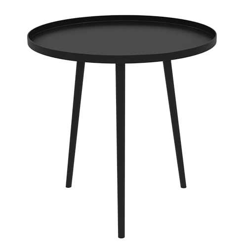Outsunny Beistelltisch Garten, wetterfester Gartentisch mit erhöhtem Rand, Balkontisch aus Stahl, runder Kaffeetisch 20kg belastbar, Ø40x50H cm, Sofatisch für Outdoor Indoor Balkon Terrasse Schwarz