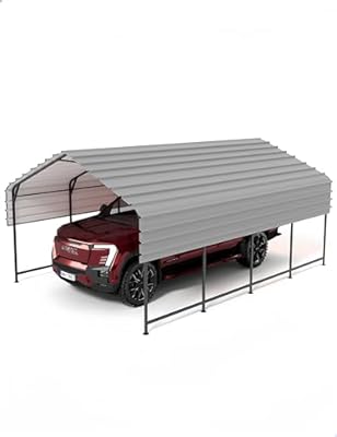 VerisShade 13'x21' Heavy-Duty Metal Carport, Outdoor Metal Carport Kit, Extended Side Canopy and Corner Support Poles, Large Sturdy Carport Garage for Cars, Boats, Tractors.