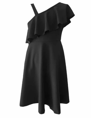 Elegant One Shoulder Ruffle Party Dresses A-Line Special Occasion Dress with Pockets for Kids 8-12 Years3