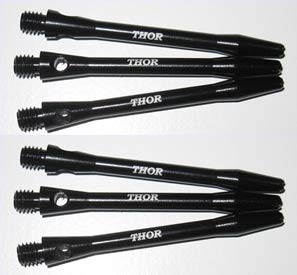 THOR-DARTS ®™ Trzonki aluminiowe 47 mm medium dart aluminiowe shafty zestaw 2 = 6 sztuk czarne