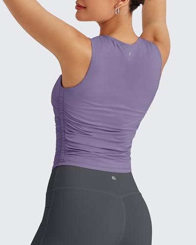 Image of G4Free Skimetic Workout Tank Tops for Women Side Ruched Sleeveless High Neck Crop Top Summer Athletic Gym Shirts
