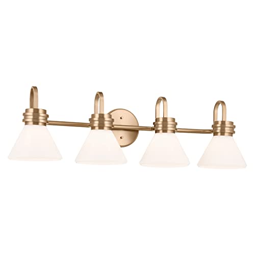 Image of Kichler Farum 34 inch 4-Light Bathroom Vanity Light Fixture with Opal Glass in Champagne Bronze, Wall Mounted Over Mirror for Modern Bath Lighting (34 inch x 9.5 inch x 9.5 inch), 55156CPZ