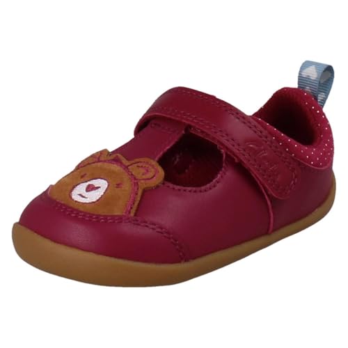 Clarks Roamer Hope Chaussures en T pour fille Motif tête d'ours, Rouge, 4.5 UK Child Wide