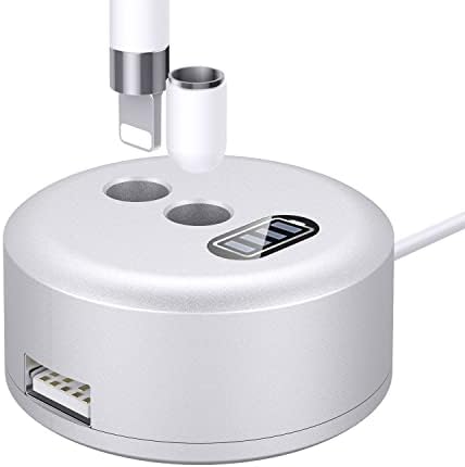 MoKo Charging Stand Compatible with Apple Pencil, Portable Desktop Fast Charging Station Charger Dock Pen Holder with Display Screen for Apple Pencil/Pen iPad Pro 12.9 10.5 9.7, iPad 10.2 2019-Silver