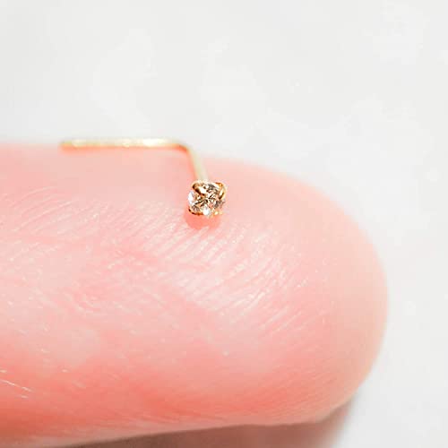 Moonlidesigns Tiny Diamond Nose Stud Piercing Gold L Shape Nose Stud 1.5Mm Micro Cubic Zirconia Cz Gold Nose Piercing 22G #TOP2