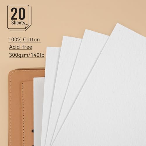 Lightwish Watercolor Sketchbook,100% Cotton Acid Free Watercolor Paper,300gsm/140lb Cold Press Watercolor Journal for Artists,Adults,Students,20 Sheets,9.25 * 6.3 Inches(Cloth Brown) - Image 2