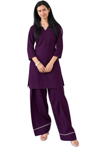 Image of Women's Rayon Farshi Salwar Suit with Palazzo Set 3 /4 Sleeves Plain Kurti for Women and Girls