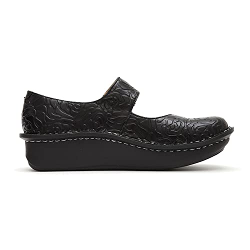 Alegria Paloma Womens Mary Jane Shoe Black Embossed Rose 8 M Us #TOP1