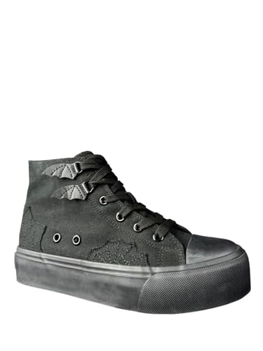Strangecvlt HXC High-Top Platform Women's Lace-Up Sneakers, Canvas with Spider Web Design, 1.25 inch Platform