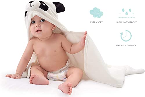 Image of HIPHOP PANDA Ultra Soft Hooded Baby Towel - 2-Layer Thick 500GSM Absorbent | Rayon Made from Bamboo, Hooded Bath Towel for Newborn, Infant, Toddler, Baby Registry - Panda, 37.5x37.5 In