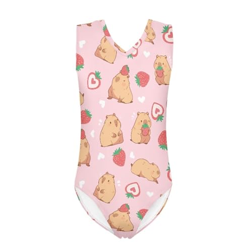 Image of Girls Cartoon Pattern One-Piece Swimsuits Sport Racer Swimwear Beach Bathing Suit, Size 5-14