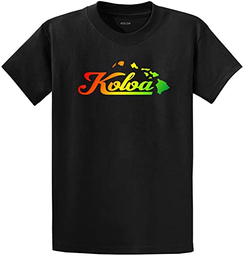 Joe's USA Koloa Surf Cursive Island Heavyweight Cotton T-Shirt-Black/Rasta-XL
