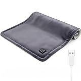 Comfheat USB Heating Pad for Travel Warmth Outdoors, Non-Rechargeable Small Heated Pad 5V Heat Therapy for Pain Relief Abdomen Cramps, 3 Heat Settings & Auto Shut Off (16'x 12') Grey