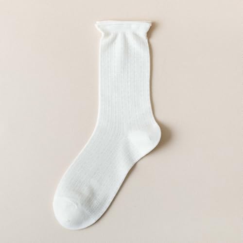 Image of zrylibya Women Cute Roll Top Turn Cuff Slouch Socks Hollow Out Crochet Solid Casual Crew Socks 4 Pairs