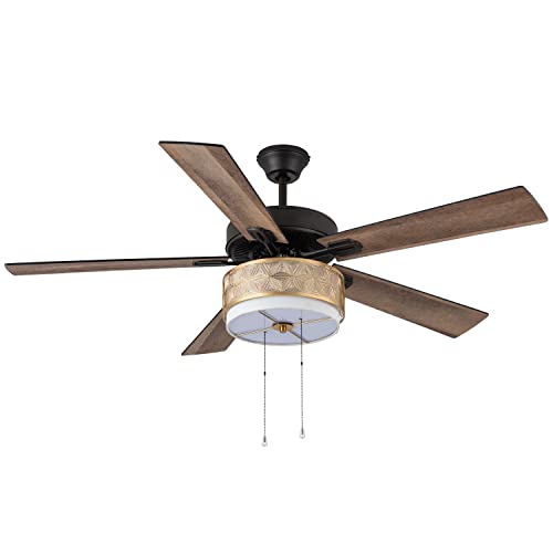 River Of Goods Led Drum Caged Ceiling Fan - 52" L X 52" W - Transitional Ceiling Fan With Lights And 5 Wood-Grain Blades #TOP7