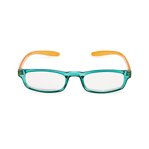 Contacta, Hug, Occhiali da Lettura per Uomo e Donna, Occhiale Autoreggente da Collo, Aste Allungate e Ricurve, Colore Verde con Asta Senape, Diottrie +2,50, Confezione con Astuccio Portaocchiali, 19g