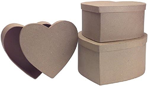 DCC Paper Mache Heart Box, 9-1/4-Inch, 8-1/2-Inch,7-1/4-Inch, Set of 3