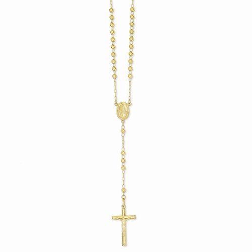 Diamond2Deal 14K Yellow Gold Diamond-Cut 3Mm Beaded Semi-Solid Rosary Necklace Fine Jewelry Gift For Women #TOP3
