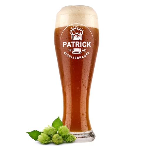 polar-effekt Verre à bière blanche 0,5 l avec gravure personnalisée – Cadeau d'anniversaire pour homme – Verre à bière blanche avec nom – Verre à bière blanche solide avec motif – Sans BPA