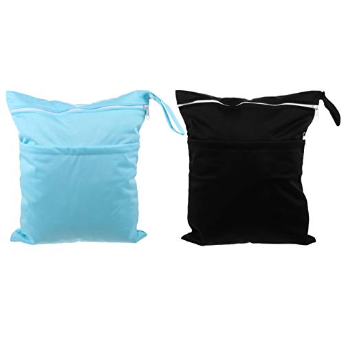 Frcolor 布おむつウェットドライバッグ2つのジッパー付きポケットで防水再利用可能旅行ビーチプールデイケア汚れたベビー用品水着や濡れた服のためのヨガジムバッグブルーバルク