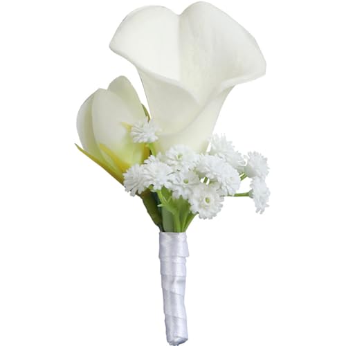 Fouriding Artificial Calla Lily White Boutonniere for Wedding Groom Best Man Bride Bridesmaid Corsage Suit for Wedding Party Prom Event Ceremony Anniversary