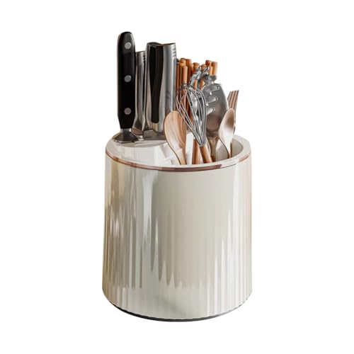 Cachpib Ceppo portacoltelli senza coltelli, porta coltelli da cucina, girevole a 360°, organizer salvaspazio per coltelli di grande capacità, gabbia per bacchette, bianco crema