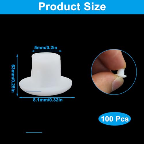 Image of Waziaqoc Plastic Hole Plugs, White, 3 /16 inch (5mm), 100 Pcs | Round Button Plugs, Screw Cap, Flush Type, Snap in Locking, For Cupboard Bookshelf Closet Cabinet