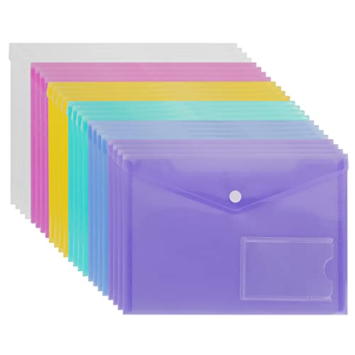 24 STÜCKE dokumententaschen A5 Document Pouches, ,transparente A5-Dokumentenaufbewahrungsmappe mit Taschen für Schule, Heimarbeit und Büroorganisation, mehrfarbig Cover