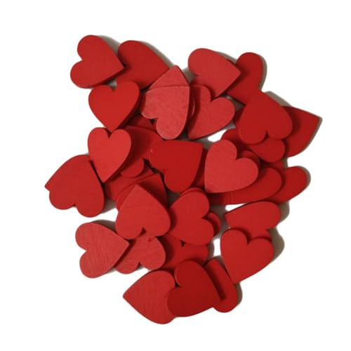 Wisafory Lot de 50 cœurs en bois rouge - 20 mm - Confettis - Décoration de mariage - Décoration de table de mariage - Pour bricolage, mariage, anniversaire,...