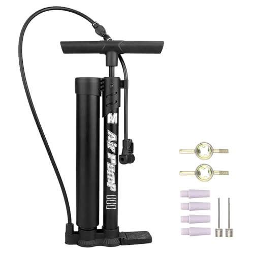 MAKELEN Professional Bike Floor Pump with Gauge | Presta & Schrader Valve | for Standard & Tubeless Tires | High-Pressure 160 PSI | High-Carbon Steel Barrel & Stable Base (Black)
