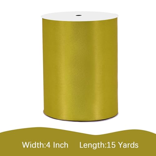 Image of Gold Satin Ribbon 4 inch X 15 Yards Polyester Ribbon for Gift Wrapping Very Suitable for Weddings Party Hair Bow Invitation Decorations and More