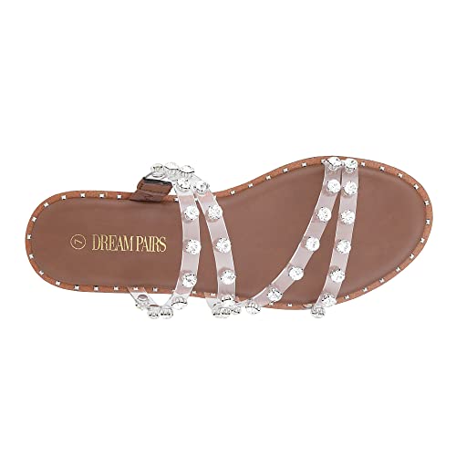 Image of DREAM PAIRS Women's Clear Studded Rhinestone Slide Sandals Slip on Open Toe Cute Flat Sandals for Summer