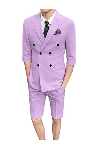 Wemaliyzd Modern Fit Young 2 Piece Suit Peak Lapel Blazer 1/2 Sleeves Short Pants