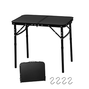 LOFTEY 2024 Reinforced Small Folding Table Portable, Small Foldable Camping Table, Heavy-Duty Mini Folding | Adjustable Height | Lightweight Premium Aluminum with Handle | Black 25″x16″x22″