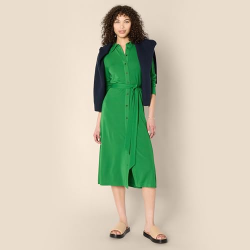 Amazon Essentials Women's Regular-Fit Matte Jersey Midi Length Dress with Classic Collar, Button Front, Removable Belt, Emerald Green, X-Large by Amazon Essentials - Used condition - Image 4