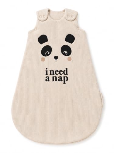 Image of TuddyBuddy Baby Cotton Wearable Quilted Sleeping Bag Blanket 1.5 Tog with 1 Way Zipper Closure | Ideal for Babies & Kids Hypoallergenic Fabrics | (Panda - I Need A Nap - Beige, 12-18 Months)