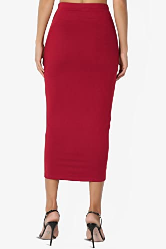 TheMogan Women's High Rise Buttery Soft Lined Mid Calf Bodycon Midi Pencil Skirt Dark Red S2