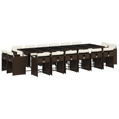 Makastle 17-Piece Patio Dining Set with Cushions, Brown, 129.9" x 41.7" x 28.7", Rectangular, Assembly Required