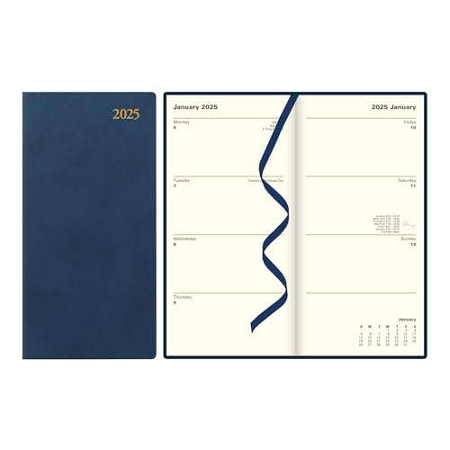 Agenda Letts of London 2025 cuir, slim 6.625"x3.25", bleu