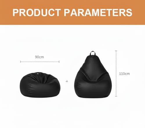 Image of 4XL Leatherette Bean Bag Chair with Footrest & Cushion with Beans Filled (Ready to Use) Color- (Black, Bean Bag Only)
