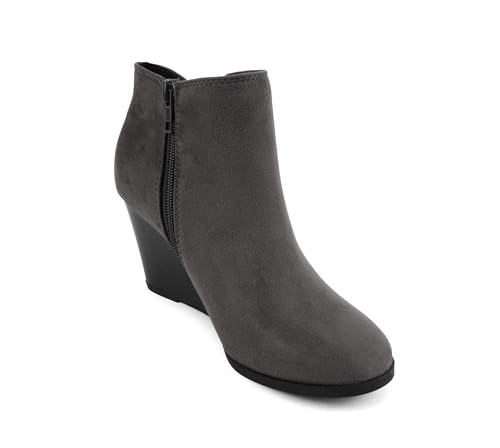 Image of Soda Ability - Mid Ankle Bootie w /Split Shaft and Zipper Stacked Wedge Heel