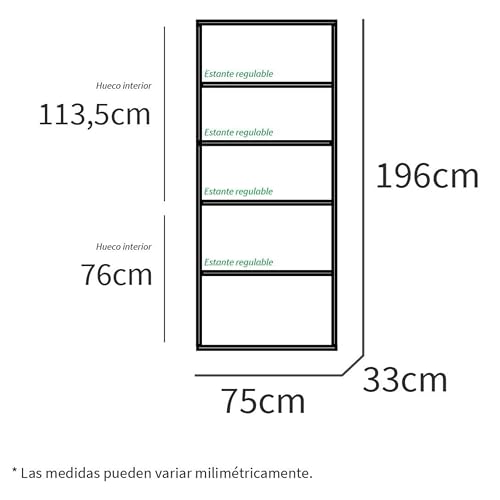 Muebles Pitarch | Librería de Oficina o Despacho con 4 Estantes, Librería de Salón, Roble Cambrian, 196,5x75,5x33cm (alto x ancho x fondo) Básica, Elegante y Resistente, Colección MUEBLES PITARCH - imagen 3