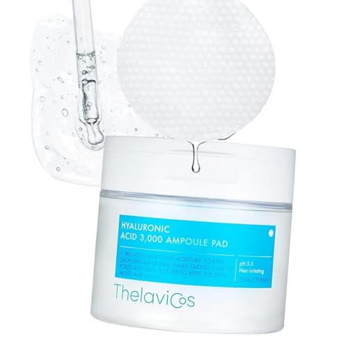 THELAVICOS Hyaluronic Acid 3000 Ampoule Toner Pads with 11 types of Hyaluronic Acids - Hypoallergenic Face Pads helps with Clearer Skin, Pore Tightening, Moisturizing - Pad Tweezer Included - 70ct