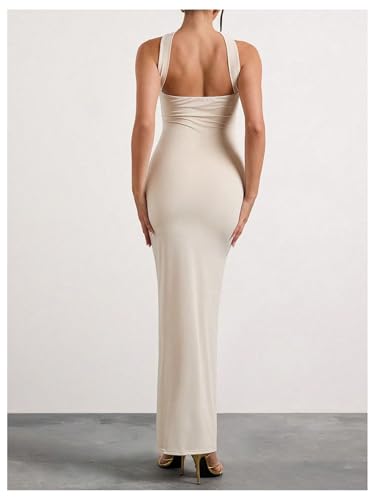 Image of Milumia Women's Halter Neck Ruched Strapless Sleeveless Tube Bodycon Maxi Dresses