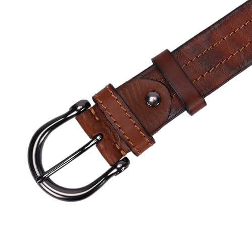 Image of Mens Belts Soft Italian Vegetable Tanned Leather Cowboy Casual Jean Belt 1.5 Wide 7 Holes Gift Box Packaging
