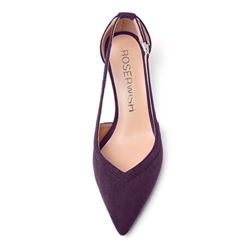 ROSERWISH Womens Wedding Suede Fashion Cute Buckle Pointed Toe Kitten Low Heel Pumps Dress Shoes 2 Inch3