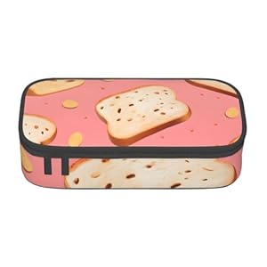 Mexpekil Brotweizenmuster Federmäppchen für Mädchen Jungen Federmäppchen Schreibwaren Organizer mit Fächern Schulbedarf Tasche für Studenten Büro, Brot-Nüsse-Toaster-Muster, Einheitsgröße
